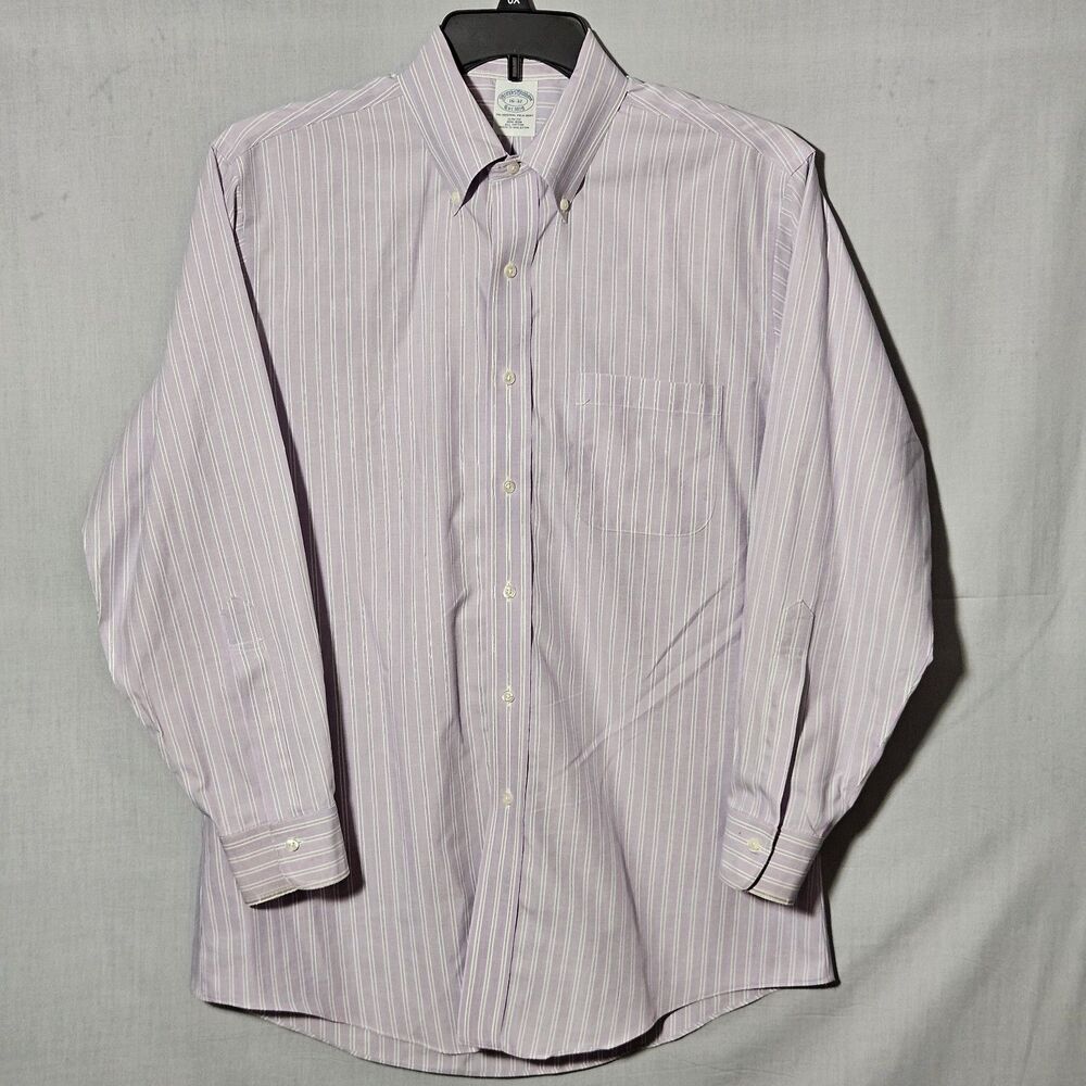 Brooks Brothers Shirt Mens L 16-32 Slim Fit Non-Iron Button Down Stripe OCBD LS